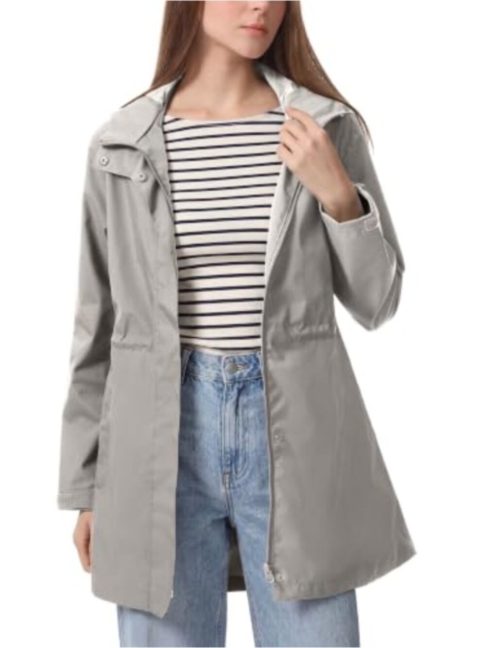 Women's Waterproof Packable Rain Jacket Hooded Long Windbreaker Trench
